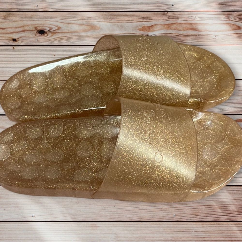 Coach Gold Plastic Slides Pool Shoes - Picture 5 of 5